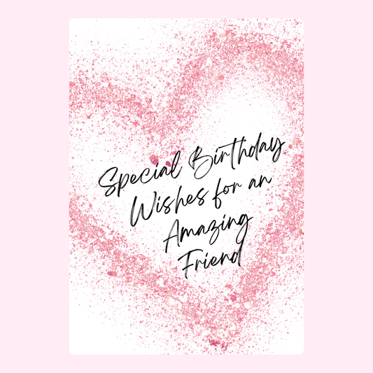 Special birthday wishes card for amazing friend with pink design