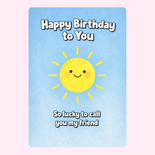 Happy birthday friend card with smiling sun design