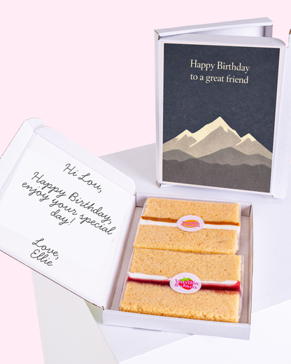 Birthday gift box for friend with personalised cake slices and card