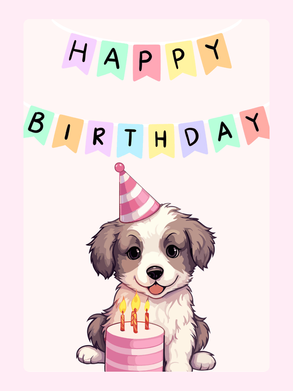 puppy birthday card with cake and bunting