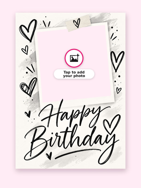 Black Hearts Polaroid Birthday Cake Card with a space for your own photo