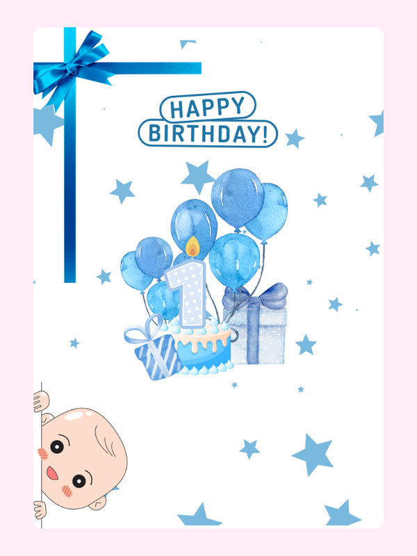 Blue Baby 1st Birthday Cake Card