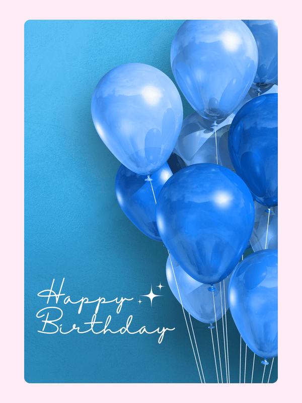 Blue balloons happy birthday cake card elegant edible greeting card UK letterbox cake gift