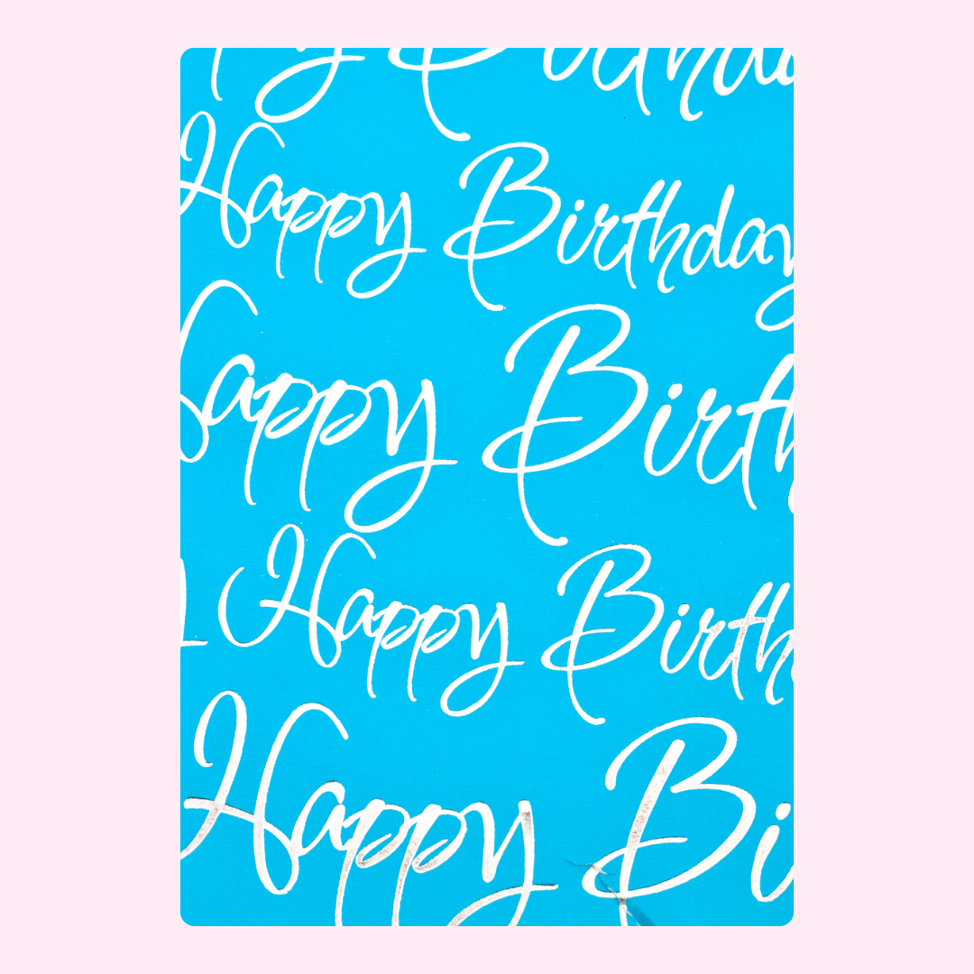 Blue script repeating happy birthday card design