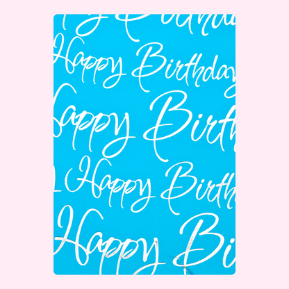 Blue script repeating happy birthday card design