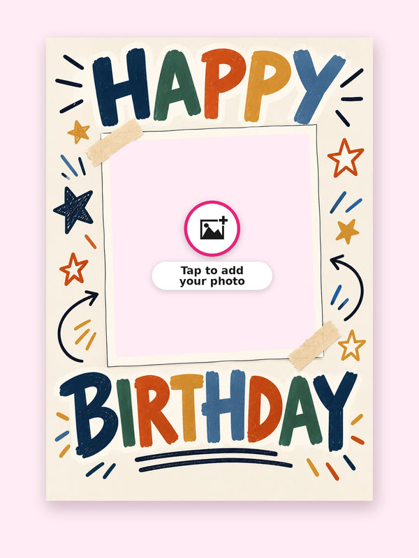 Bold Stars Birthday Cake Card with a space for your own photo