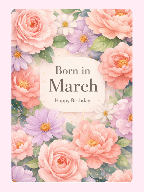Born In March Floral Cake Card, birthday