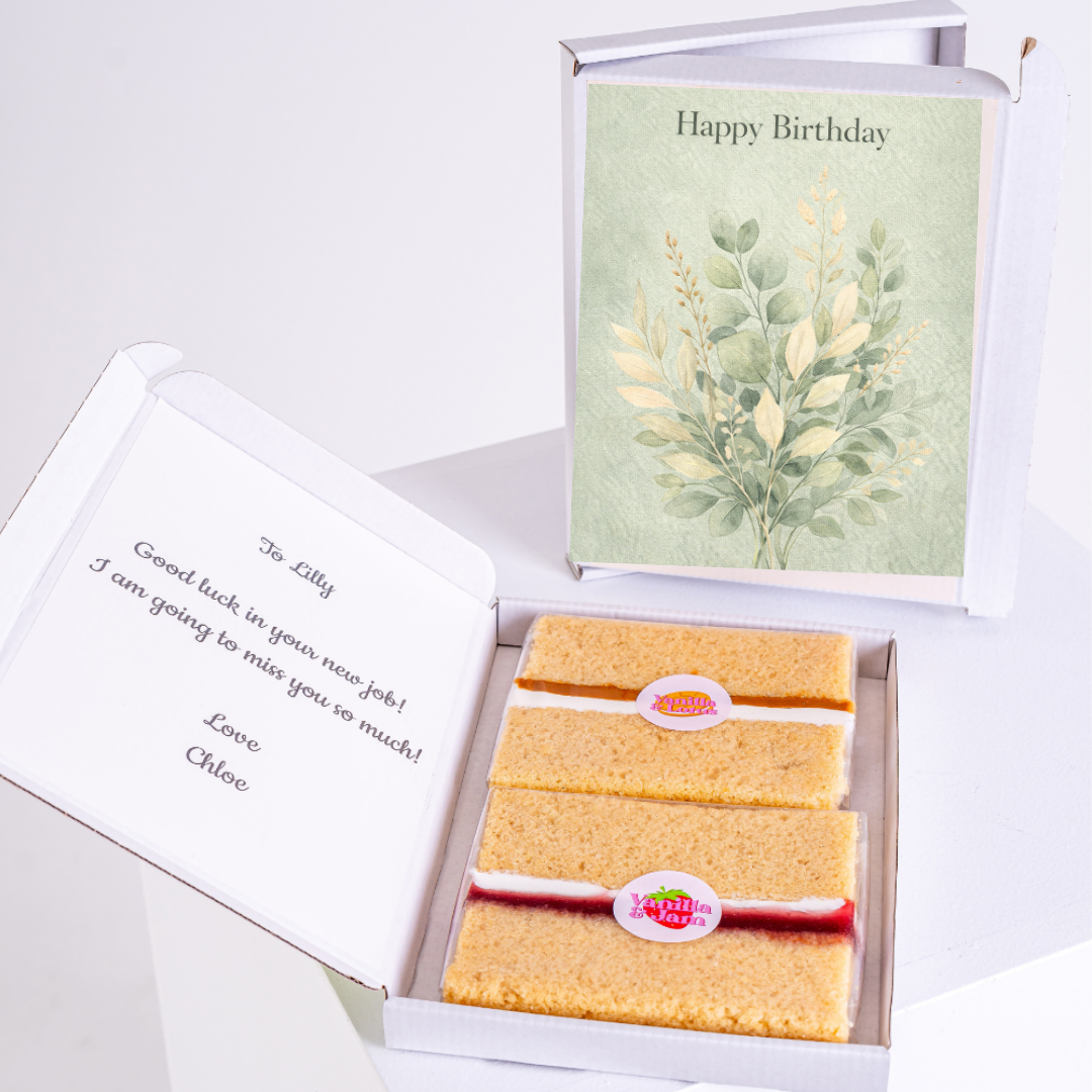 Happy birthday cake card gift box with botanical design