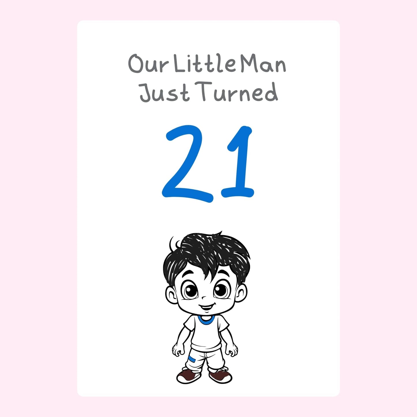 21st birthday card with cartoon boy design