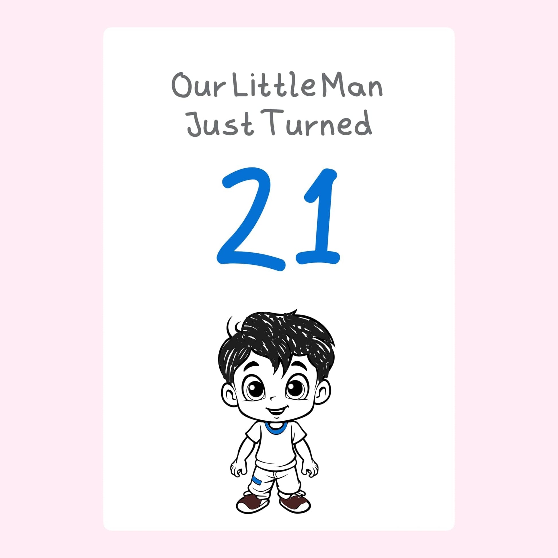 21st birthday card with cartoon boy design