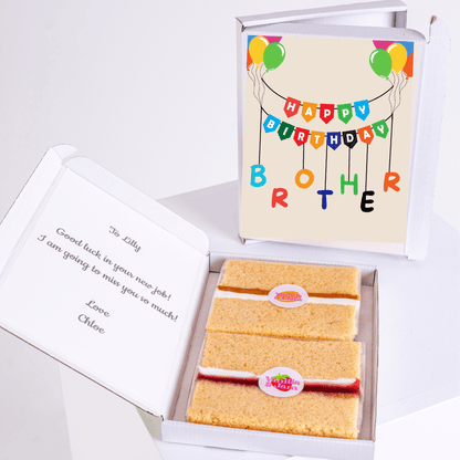 Birthday gift box for brother with cake slices and balloon card design