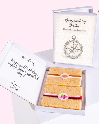 Birthday gift box for brother with cake slices and compass card