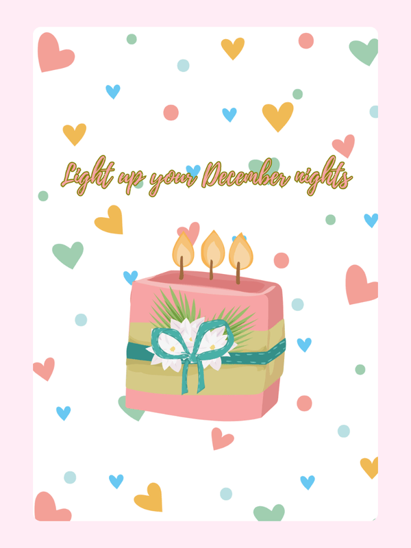 Cake with candles and hearts.