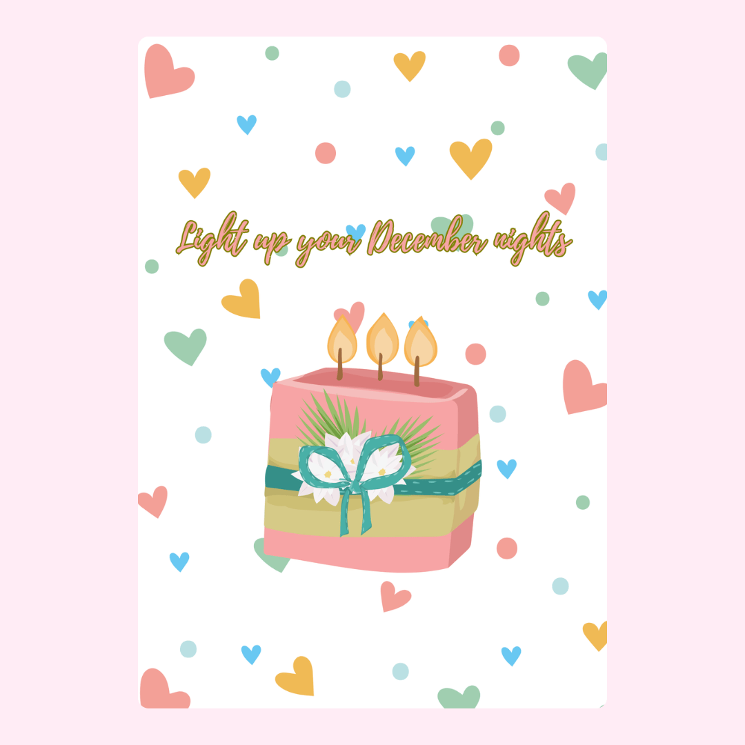 Cake with candles and hearts.