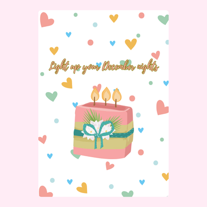 Cake with candles and hearts.