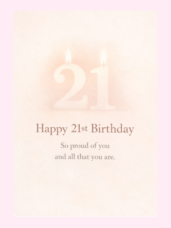 Soft Glow 21st Birthday Cake Card