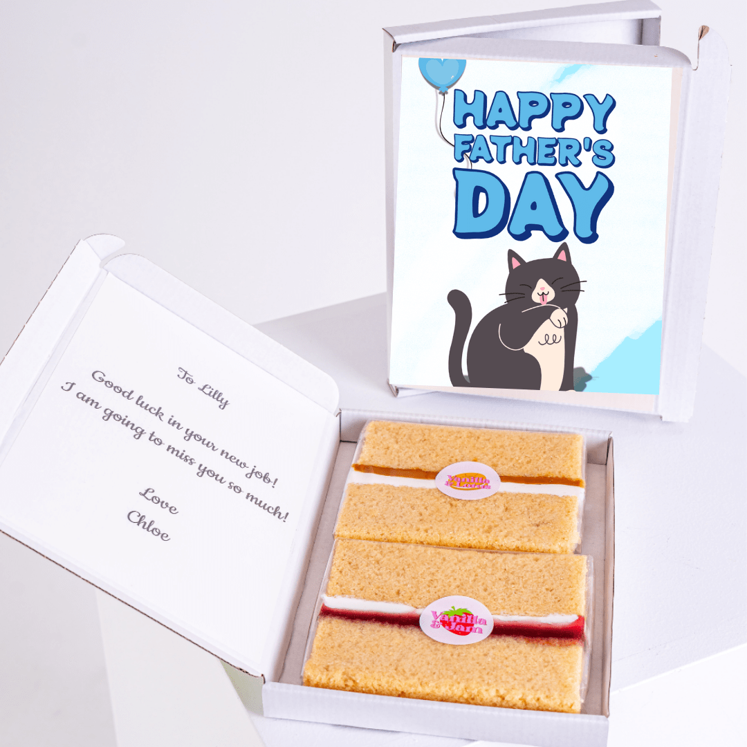 Cat Father’s Day cake card with cake inside