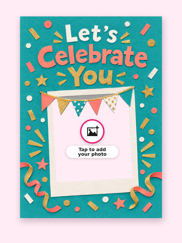Celebrate You Papercut Birthday Cake Card with a space for your own photo