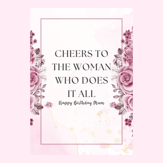 happy birthday mum card with pink floral design and elegant message