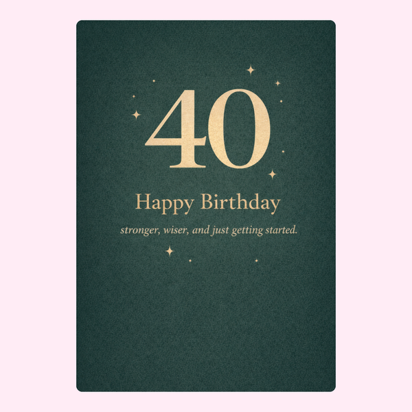 classic 40th birthday card with green textured background and simple gold text