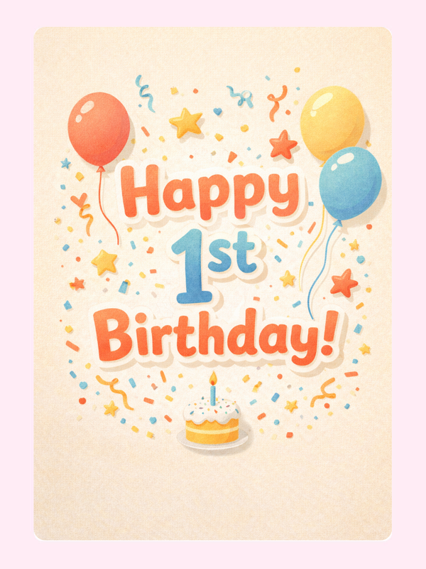Colorful 1st Birthday Cake Card
