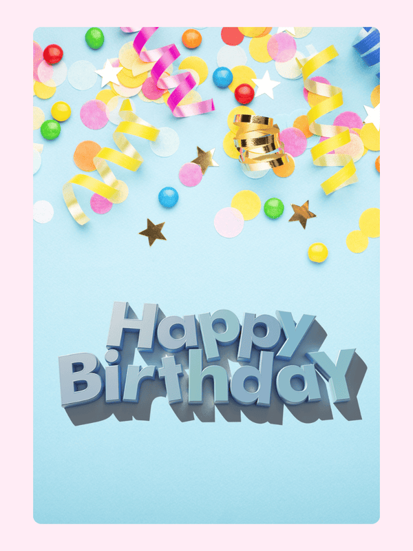 Colorful confetti happy birthday card with 3D text design