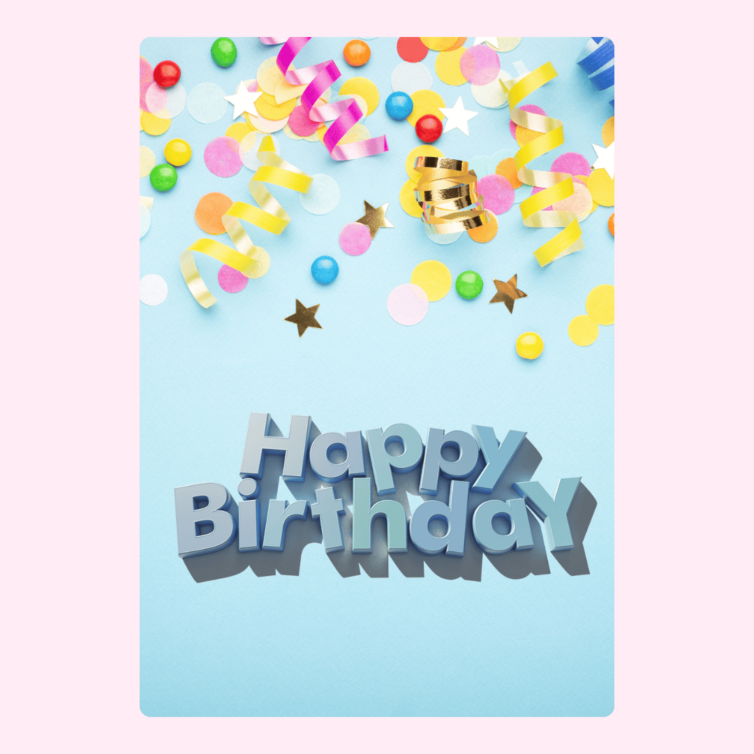 Colorful confetti happy birthday card with 3D text design
