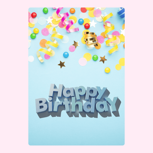 Colorful confetti happy birthday card with 3D text design