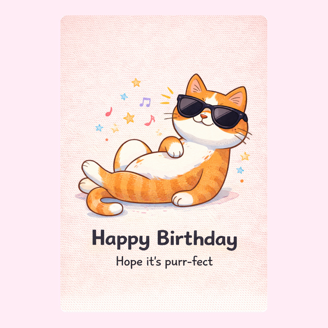 Cool cat wearing sunglasses on happy birthday greeting card