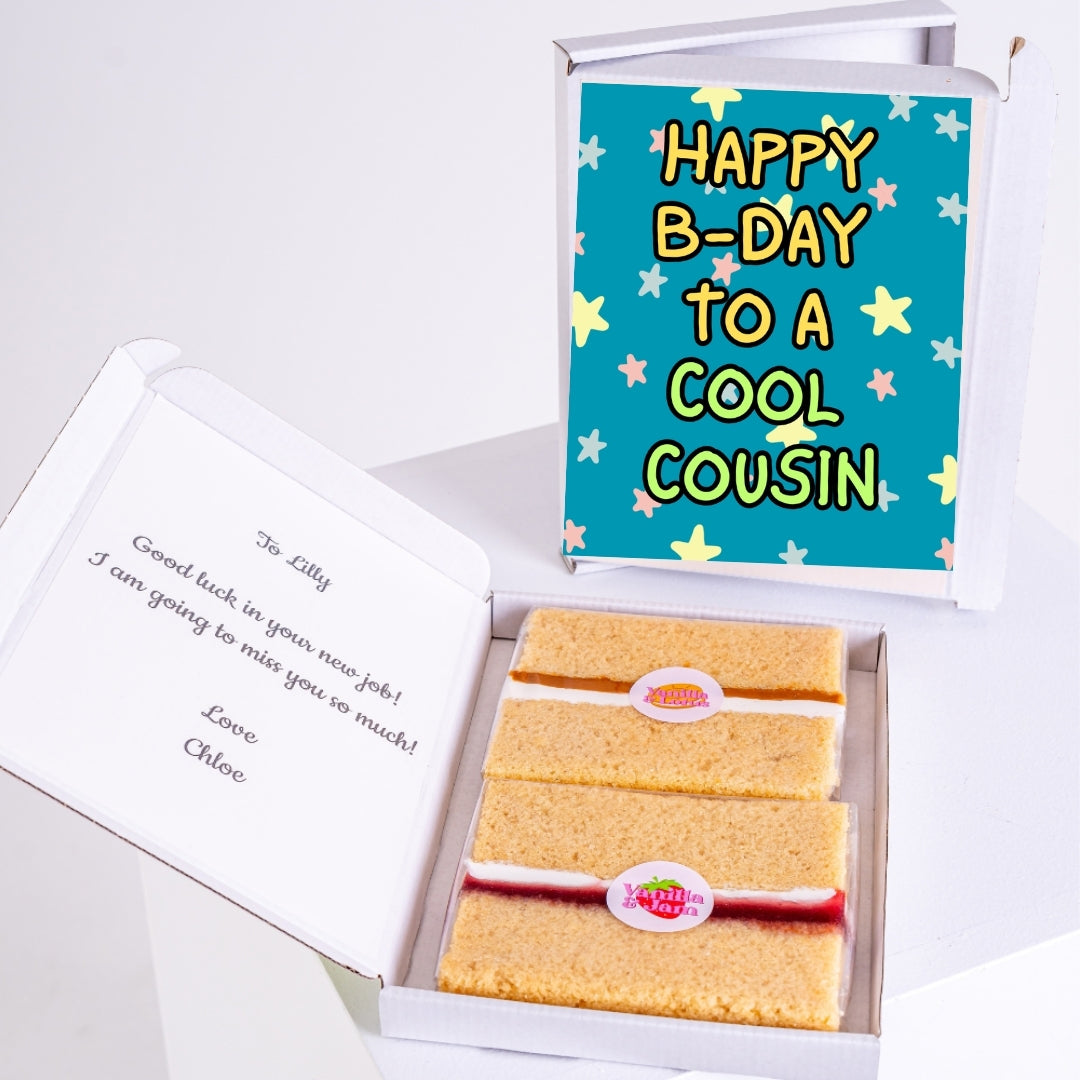Happy B-Day to a Cool Cousin letterbox cake gift with colorful star design