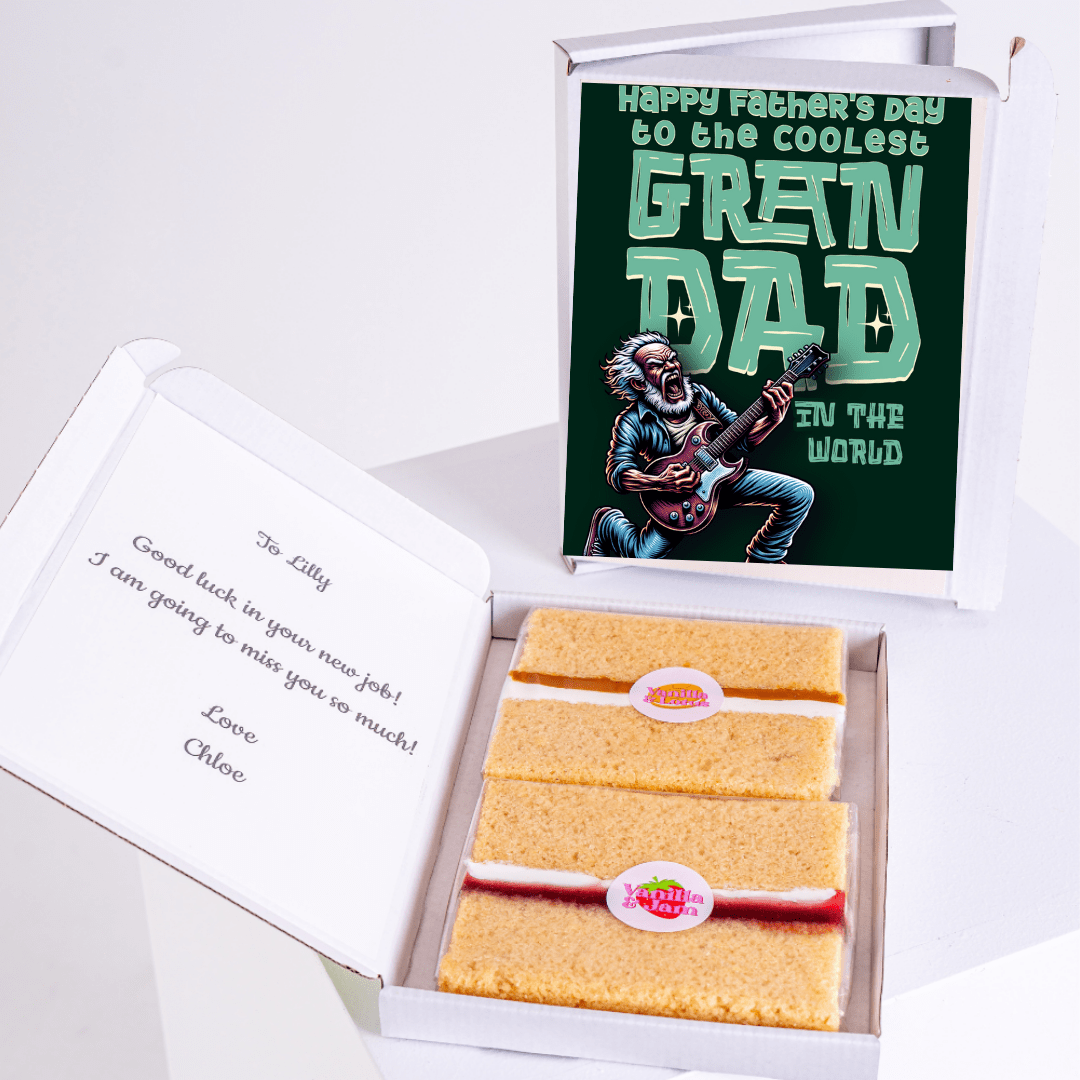 Gran Dad Father’s Day cake card with cake inside