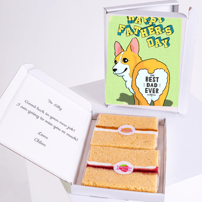 Corgi Father’s Day cake card with cake inside