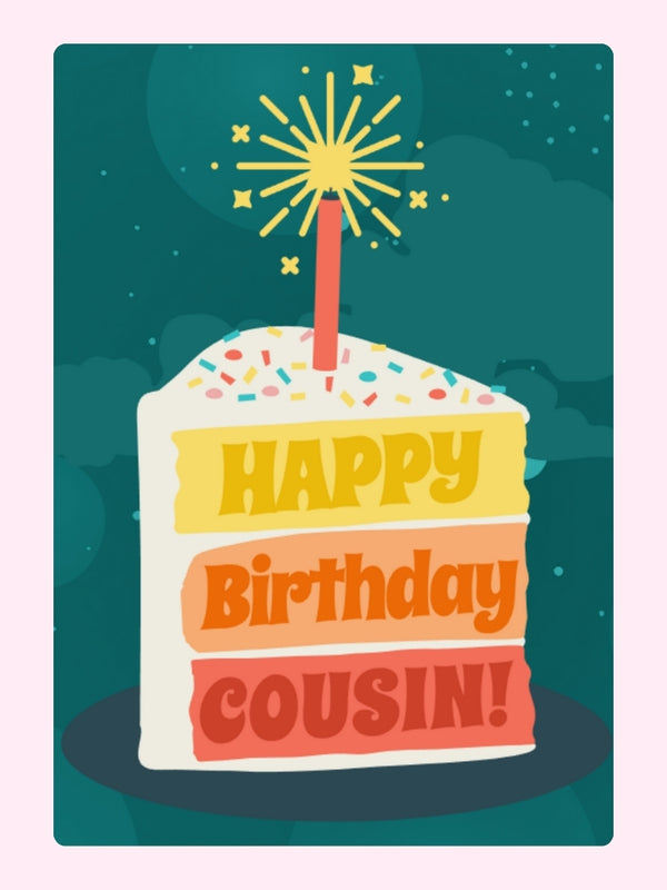 Happy Birthday Cousin edible cake card design with sparkler cake illustration