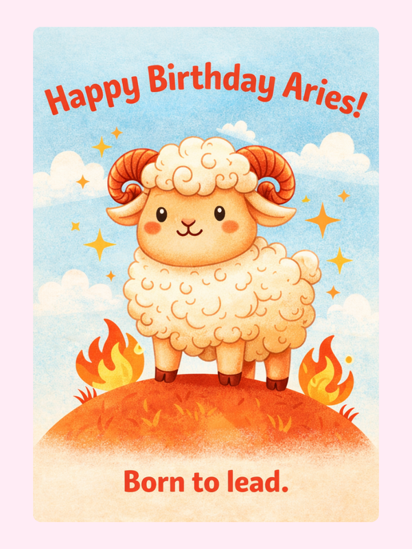 Cute Aries Birthday Sheep Cake Card
