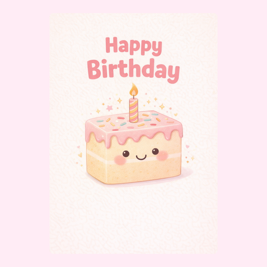 cute happy birthday cake illustration card