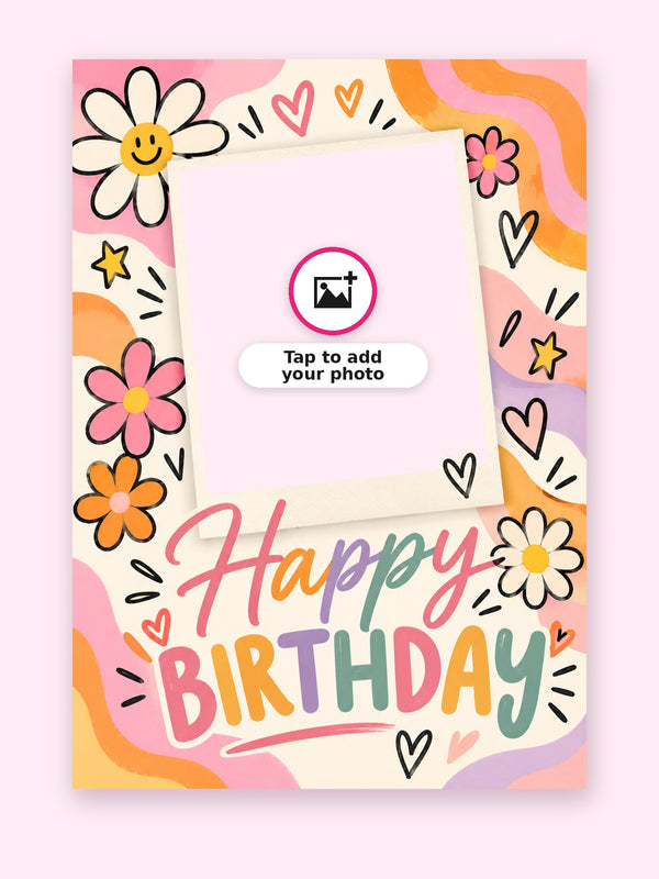 Daisy Waves Birthday Cake Card with a space for your own photo