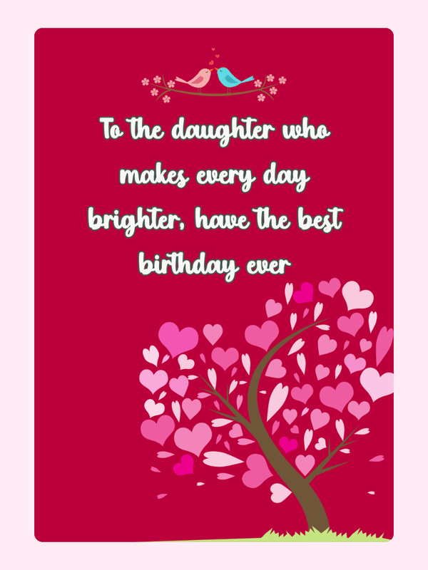 daughter birthday card with heart tree and loving message
