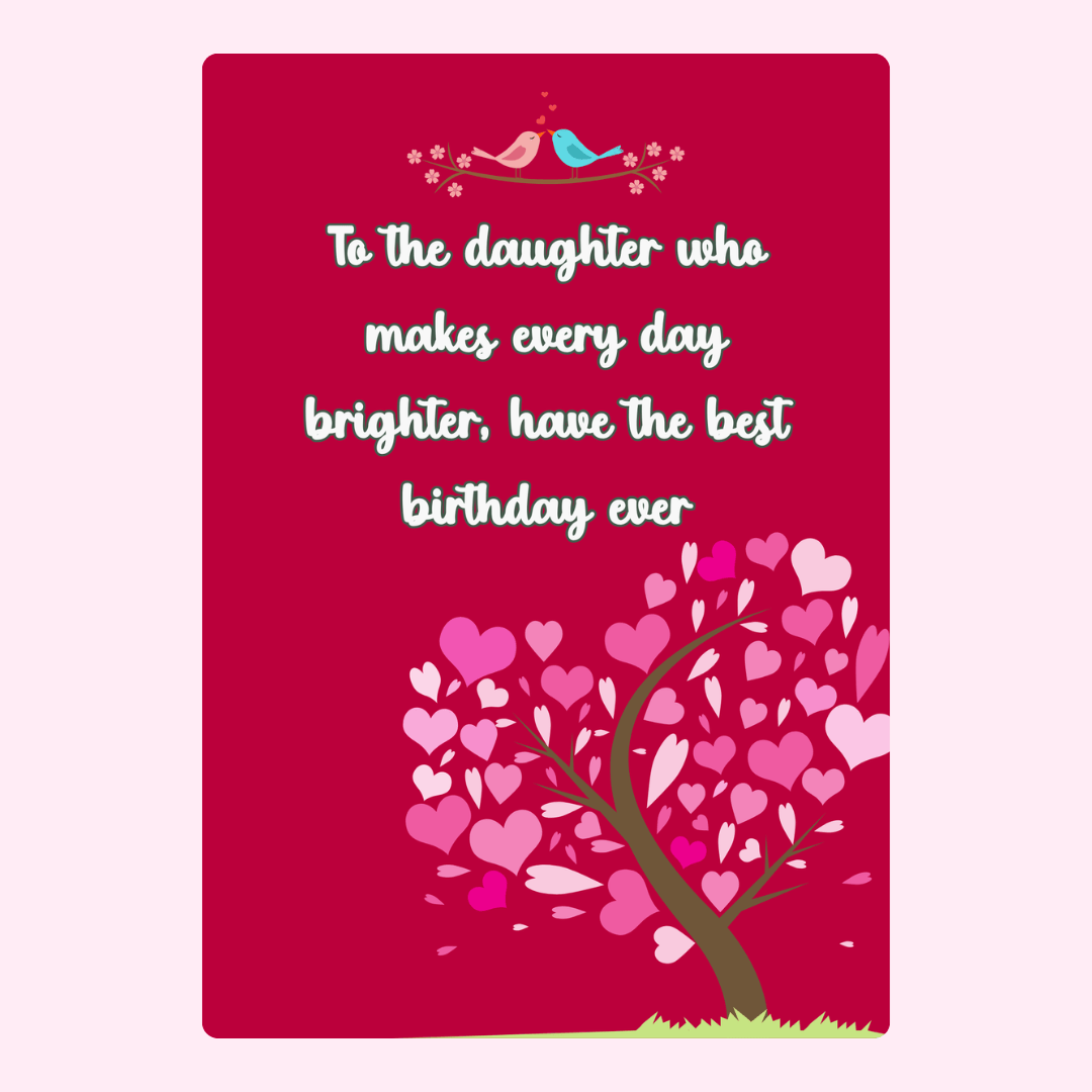 daughter birthday card with heart tree and loving message