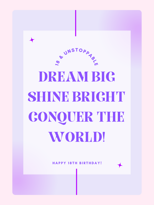 18th birthday card with dream big shine bright conquer the world message design