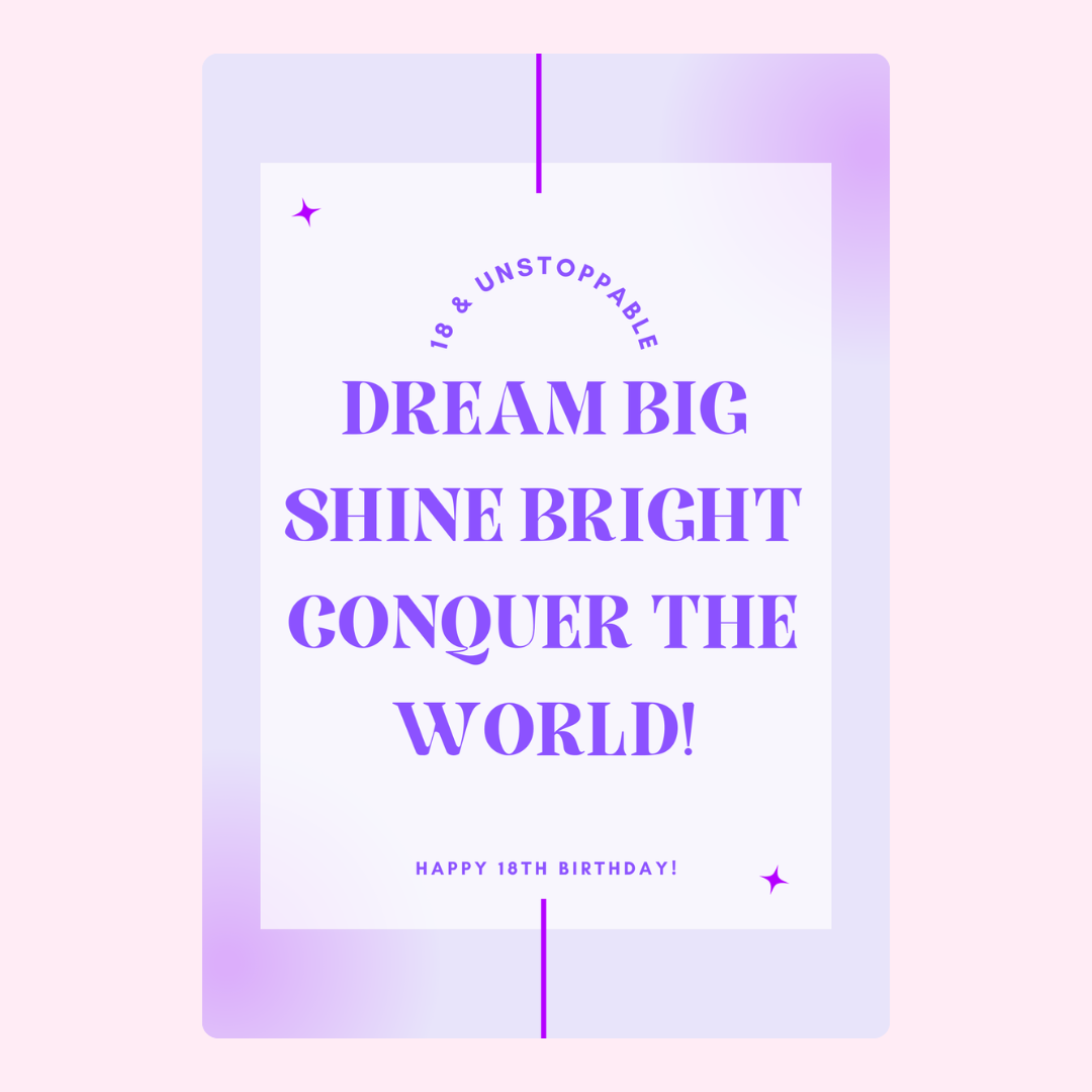 18th birthday card with dream big shine bright conquer the world message design