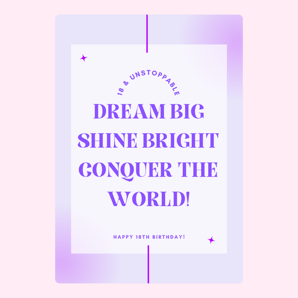18th birthday card with dream big shine bright conquer the world message design