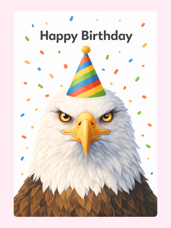 Eagle wearing party hat birthday card