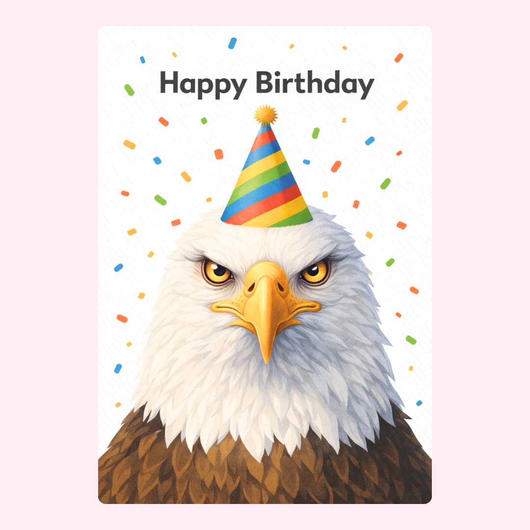 Eagle wearing party hat birthday card