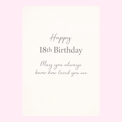 Elegant 18th birthday card with heartfelt message and minimalist typography design