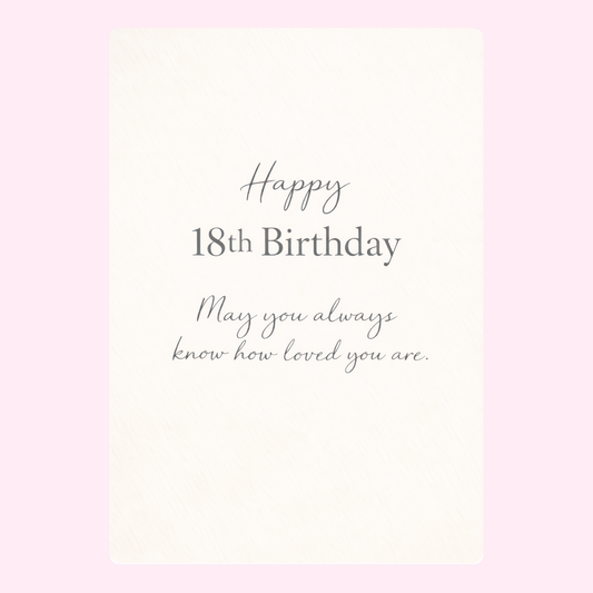 Elegant 18th birthday card with heartfelt message and minimalist typography design