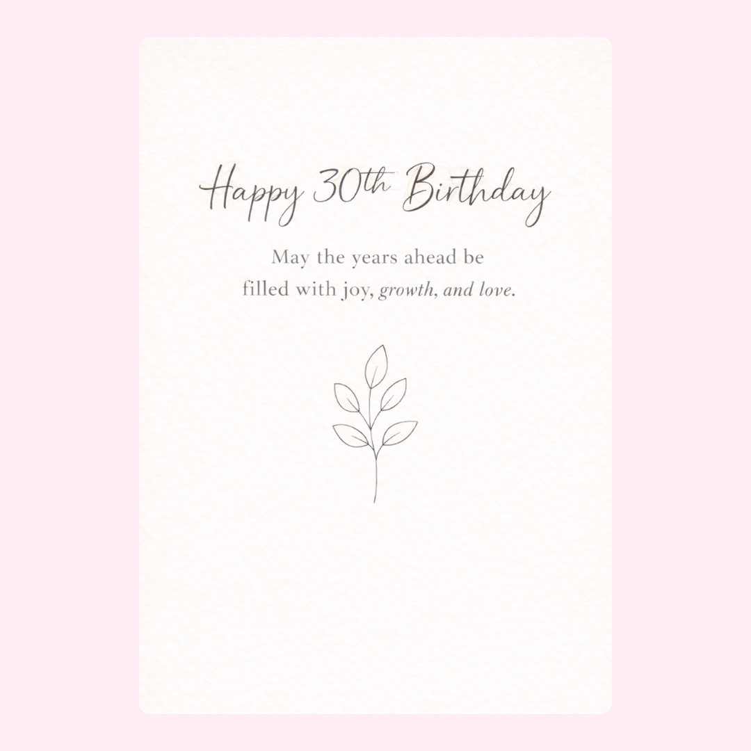 elegant 30th birthday card with minimal floral illustration