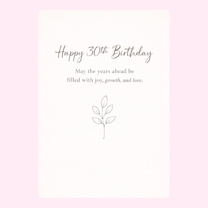 elegant 30th birthday card with minimal floral illustration