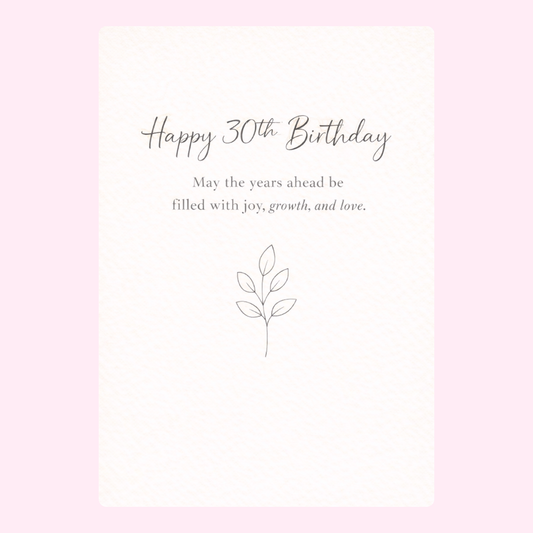 elegant 30th birthday card with minimal floral illustration