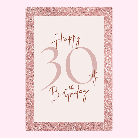 elegant 30th birthday card with glitter border and minimalist typography
