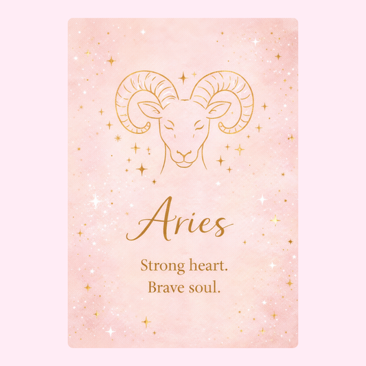 Elegant pink Aries zodiac birthday card with ram illustration and inspirational quote design